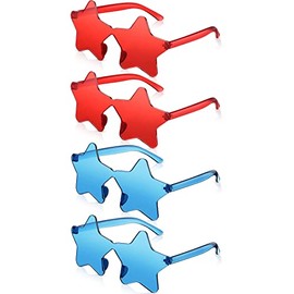 CHENGU 4 Pairs Star Shaped Rimless Sunglasses Transparent Candy Color Pentagram Star Sunglasses for Women(Blue, Red)