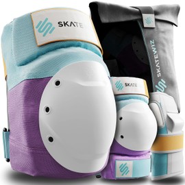 SKATEWIZ Knee and Elbow Pads Adult - Scooter Knee Pads Skate Pads - Skateboard Pads Skating Pads Adult - SHIELD - Size L Lavender Blue - Knee Pads Scooter Wrist Guards Skating Adult