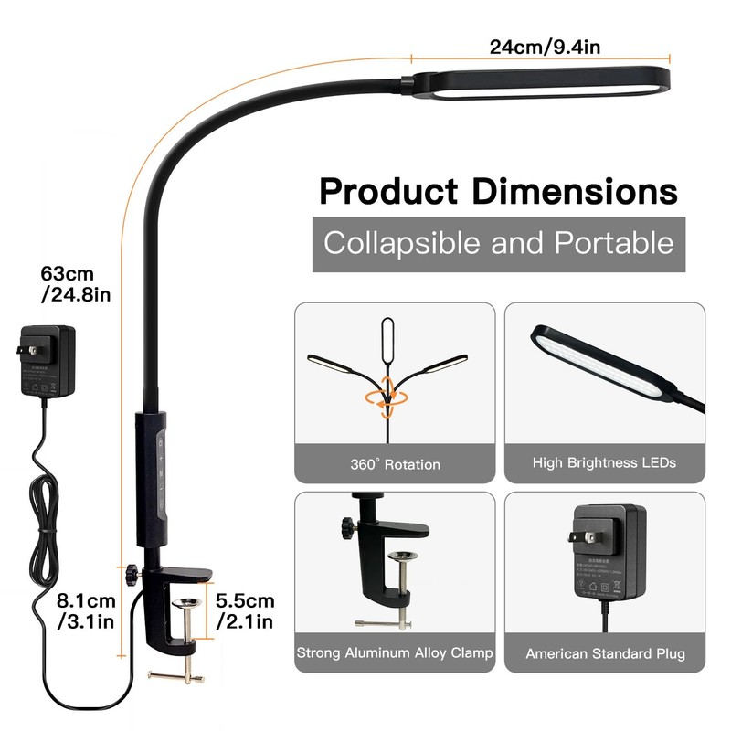 Clamp on Lamp, LUJOLUMIN LED Desk Lamp, 18W, 3000 LMS,
