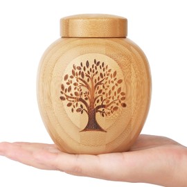 HOOMTREE Small Urns for Human or Pet Ashes Made of Bamboo, Small Keepsake Urns with Tree of Life Pattern Engraved Small Animal Urns for Dogs Cats Ashes