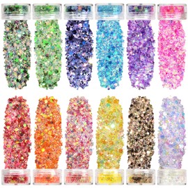 QIURUYUE Fluorescent Glitter, 12-Colour Luminous Glitter Face, Luminous Body Glitter for Nail Art and Body, Face, Hair, Clothing Decoration (Fluorescent)