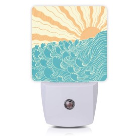 Oeaskly Waves Night Light,Sea Landscape Sun Plug-in Night Lights with Dusk-to-Dawn Sensor for Women/Girls/Boys Gift Sleep Friendly lamp for Bedroom, Bathroom and Living Room,0.5W