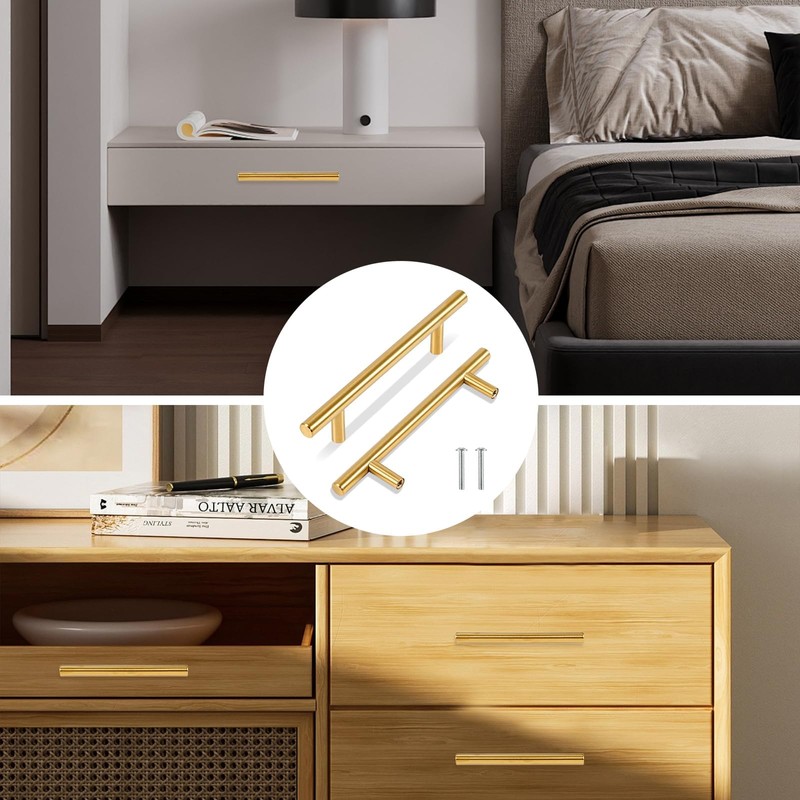 TRIXES 20PK Gold 150mm Wide Cabinet Door Drawer T-Bar Handles