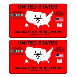 OwnTheAvenue Two Pack Sasquatch Bigfoot Hunting Permit Funny Auto Car Decal Sticker 5"