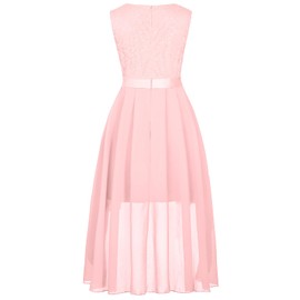 Girls Floral Lace Pink Dress Christmas Bridesmaid Vintage Formal Cocktail Party Swallowtail Swing Dresses 7-14 Years