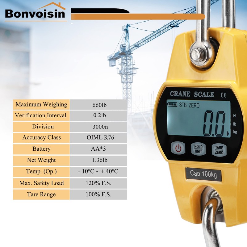 Bonvoisin Mini Digital Crane Scale 300kg/600lbs Industrial Hanging Scale Portable