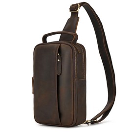 newsbirds Genuine Leather Men's Shoulder Bag Leather Business Crossbody Bag Outdoor Waist Bag Sports Casual Bag Travel Handbag, dark brown