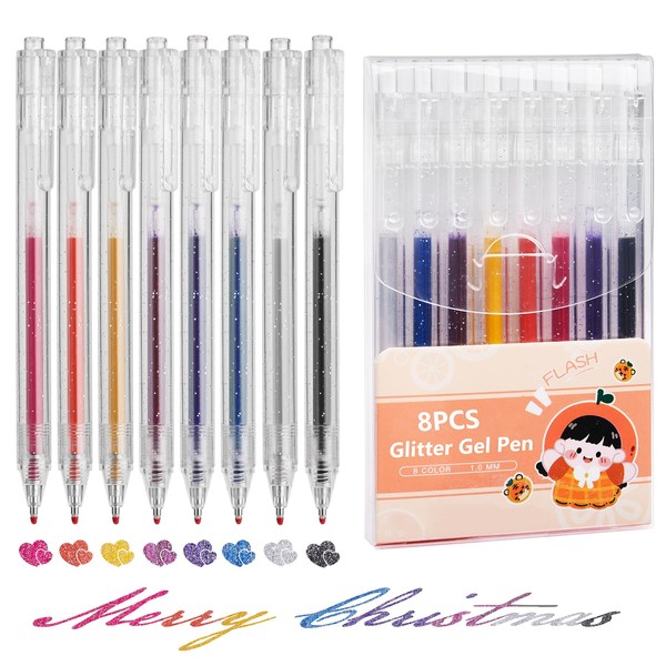 EooUooIP Glitter Gel Pens, 8 Pieces Gel Ink Pens,Metallic Gel