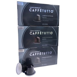 Caffètutto 30 NERO Italian Nespresso Compatible Coffee Pods - Roasted in Italy, Neopolitan Style, Dark, Intense & Strong - (30 Caffetutto Gourmet Aluminium Nespresso Coffee Capsules)