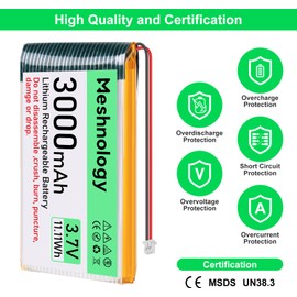 Meshnology 4PCS 3.7V 3000mAh Li Battery with USB Charger Cable 103665 1S LiPo Battery with Protection Board Insulated Rubber Tape and Micro JST 1.25 Plug for Arduino ESP32 Module Board Drone RC Car