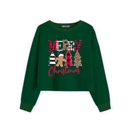 Arshiner Girl Christmas Cropped Sweatshirt Long Sleeve Crop Top for Kids Crewneck Sweatshirts Christmas Tree 11-12 Years