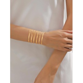 FOCALOOK Open Bangle Women's Stainless Steel Bracelet Women's Open Bangle Wrap Bracelet Cuff Bangle Friendship Bracelet Jewellery Accessory, No gemstones