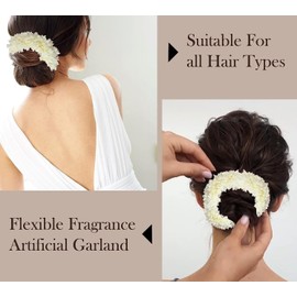 Women's Wedding Gajra, Scrunchie Gajra Hair Accessories, Hand Gajra, Indian Wedding Floral Jewelry Gajra, Mogra Gajra, Elastic Gajra (White)