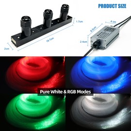 Twinkle Fiber Optic Light,Starlight Headliner Kit with APP/RF Remote Music Mode for Car Home Star Ceiling Sky Decoration,3 Hole RGBW Light Engine+300pcs 0.03in 9.8ft Optical Fiber Cables