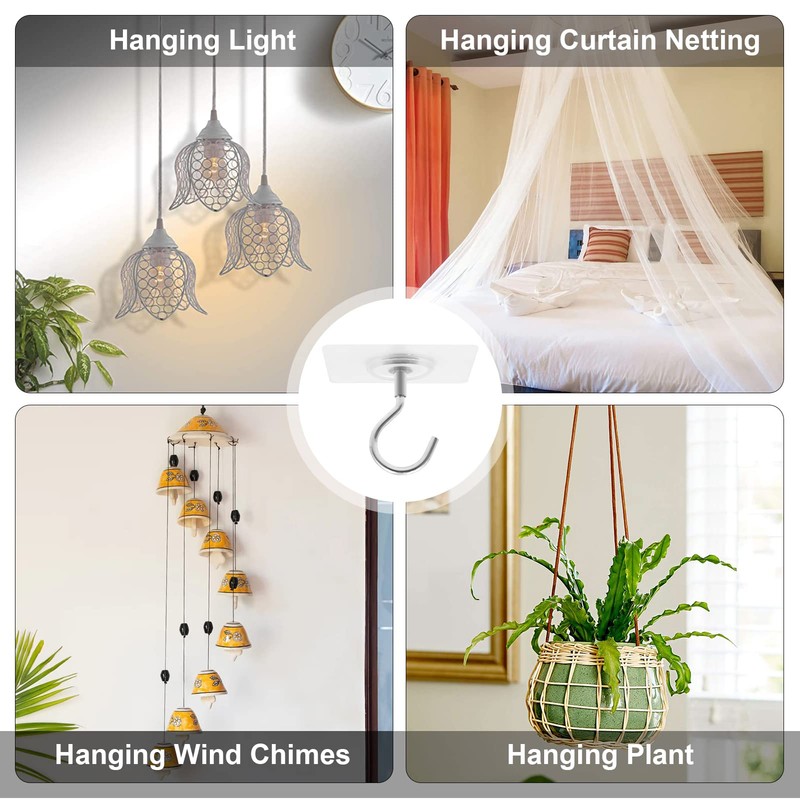 Ginmino Adhesive Ceiling Hooks，10 Pack No Drill Ceiling Hanging Hook