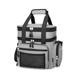 YOSMAAT Expandable Lunch Box Insulated - Cooler Bag Large Soft Lunchbox for Men Women Adults- Leakproof Lunch Pail for Work Shifts Trips Outdoor Activities Grey 16L