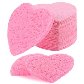 Pack of 50 Compressed Face Sponges for Cleansing and Exfoliating Natural Make Up Sponge Reusable Heart Sponge for Face Deep Cleansing and Makeup Remover (Pink)