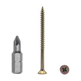 (Pack of 100 pcs) Zinc Plated Steel 3.0 x 45 mm Yellow Wood Screws, Partially Threaded, Pozi-Drive Countersunk Head, Chipboard Screws (100, 3.0 x 45 mm)