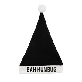 HENBRANDT Single Adult Bah Humbug Christmas Hat with White Bobble One Size Black Santa Claus Hat Xmas Party Novelty Gift Fancy Dress Costume Accessory for Men and Women