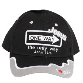 One Way Jesus | Black Christian Hats for Men Womens Baseball Hat | One Size Adjustable Velcro Strap Baseball Cap | Inspirational Dad Hats for Christians