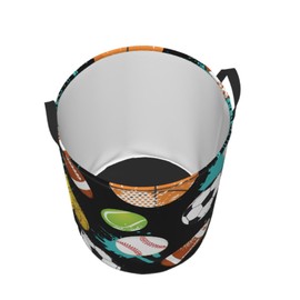 Sport Ball Laundry Basket, Basketball American Footbal Dirty Clothes Laundry Hamper for Bedroom Bathroom College Dorm Nursery Toy Organizer Storage Basket Funny Oxford Cloth Tote Bag 19.6x15.7 Inch
