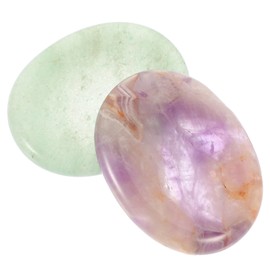 FRCOLOR 2pcs Natural Thumb Massage Stones Decorative Anxiety Relief Finger Worry Stones for Stress Management Portable Aventurine Amethyst Unique Healing Gemstone Design