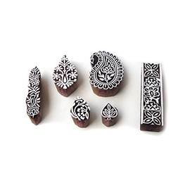 Ethnic Paisley and Floral Designs Wooden Block Stamps (Set of 6)