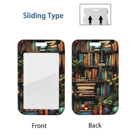 Heavy Duty ID Badge Holder with Retractable Badge Reel Clip, Breakaway Lanyards, Vertical ID Card Holder for Nurses, Doctors, Teachers, Women, Men - Vintage Bookshelf