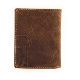Lemasi Genuine Leather Wallet for Men, Natural Hunter Leather with RFID NFC Protection Deer, Brown Portrait, coin purse