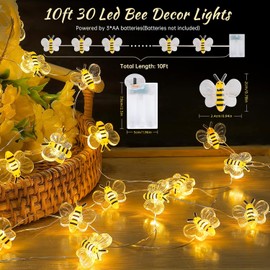 Yoitomehy Bee Decor String Lights 10Ft 30 Led Battery Operated Bee Bumble Whimsical Decor Bee Decorations Honey Bee Gifts for DIY, Home, Classroom, Birthday, Kids Room, Garden, Wedding, Party