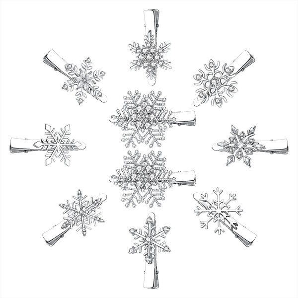 Boderier 10 Pack Snowflake Hair Clips Winter Christmas Rhinestone Snowflake Hairpin Hair Barrette Accessories Silver