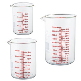 High Borosilicate Glass Measuring Cup Set-V-Shaped Spout，Includes 250ml(8OZ), 500ml(16OZ), and 1000ml(32OZ) Glass Measuring Beaker, Easy to Read