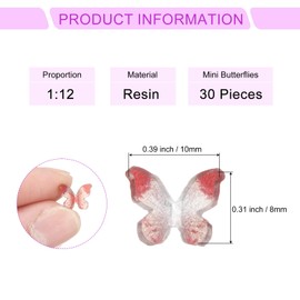 CoCud Mini Resin Butterflies, 0.31" Length, Resin Miniature Dollhouse Accessories Red White - (Applications: for Crafts Nail Art Fairy Micro Landscaping Ornament) 30-Pieces