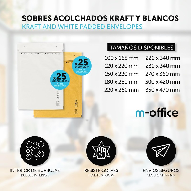 m-office Bubble Envelopes Kraft White Bubble Envelopes Mailers for Parcels