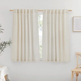 NICETOWN Natural Linen Kitchen Curtains, Casual Rod Pocket & Back Tab Semi Sheer Curtains & Drapes Privacy Assured with Light Through for Bedroom/Farmhouse, W55 x L54, Sold as 2 Panels
