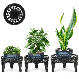 Jotboom 3 Pack Metal Plant Stands Indoor Outdoor,Heavy Duty Iron Flower Pot Stands for Multiple Plants,Rustproof Low Round Plant Holder for Garden,Patio,Home