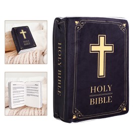 Cozy Faith Bible Pillow, 13x8.66x3.54in Velvet Holy Bible Verse Pillow Scripture Pillow Plush That Opens Book Shape Faith Pillow Religious Party Favor Christening Easter Gift for Women Men(Black)