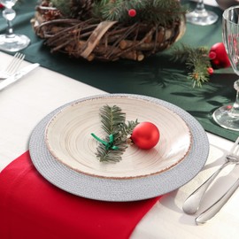 HEYOMART Round Place Mats Washable Set of 6 Place Mats Round with Coaster, 34 cm Place Mats Round Place Mats Non-Slip Heat Resistant for Kitchen Wedding Christmas Place Mat Grey
