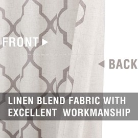 TOPICK Net Curtain, Sheer Curtain, Bistro Curtain, Half Transparent Curtain, Gauze, Pair of Scarves, Window Curtain for Kitchen, Living Room, Country House, Set of 2, 65 W x 60 H (cm) Grey on Beige