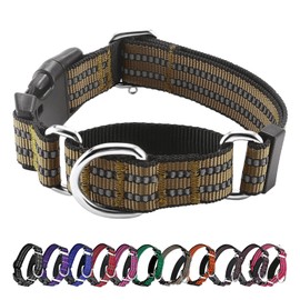 Hikiko Martingale Dog Collars Reflective Nylon Dog Collar with Quick Release Buckle Adjustable Training No Slip Dog Collar (Medium, Brown)