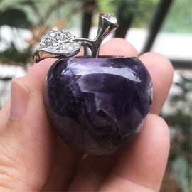 Neyisaa Amethyst Crystal Apple Decor, Healing Crystals Pocket Stone Fruit Figurine Craft Home Decoration 30mm