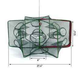 Alwonder Minnow Crab Fish Trap, Foldable Crawfish Crayfish Trap with Luminous Rope and Bait Clip, Crab Traps for Blue Crabs Crawdad Shrimp Lobster, Fishing Bait Traps with 19.7ft Rope 6 Sides 12 Holes