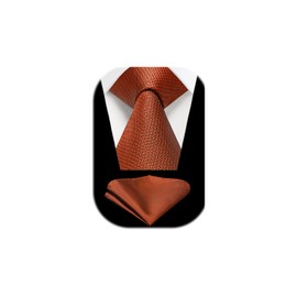 Enlision Burnt Orange Tie and Pocket Square Set Mens Plaid Ties Handkerchief Set Wedding Party Silk Tie for Men