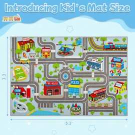 Ythropon Kids Rug Car Play Mat 5.2'x3.3',Sky Blue Kids Rug for Toy Cars,Non-Slip Town City Map Carpet Play Mat,Traffic Road Kid Educational Learning Car Rugs for Children Room Playroom Nursery
