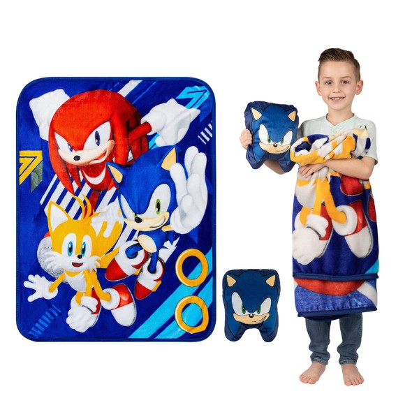Franco Kids Bedding Super Soft Plush Decorative Pillow and Throw Set, 40 in x 50 in, Sonic The Hedgehog, Anime