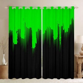 Feelyou Kids Green Black Curtains for Bedroom Living Room (2 Panels, 42 x 84 Inch) Ombre Stripes Darkening Dreapes Set Decor Abstract Art Blackout Curtains Modern Design Window Treatments Geometry