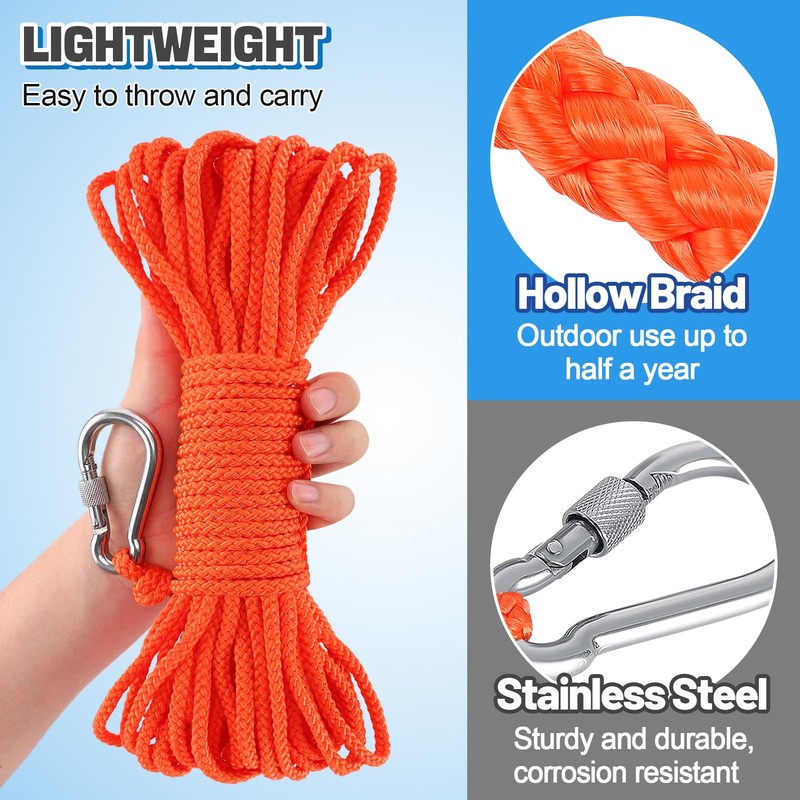 Acostop Professional Water Floating Lifesaving Anchor Rope, Orange