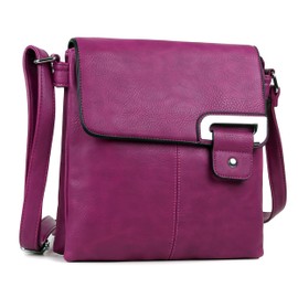 AOSSTA Women's Cross Body Shoulder Messenger Bag Multiple Slip and Zip Pockets Handbag with Storage Pocket Adjustable Strap (Purple)