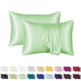 Luxurious Silky Satin Pillowcase for Hair and Skin - Set of 2 - Vegan Friendly - Standard Size - Silk Satin - Super Soft and Smooth, Cooling - Vegan (Apple)