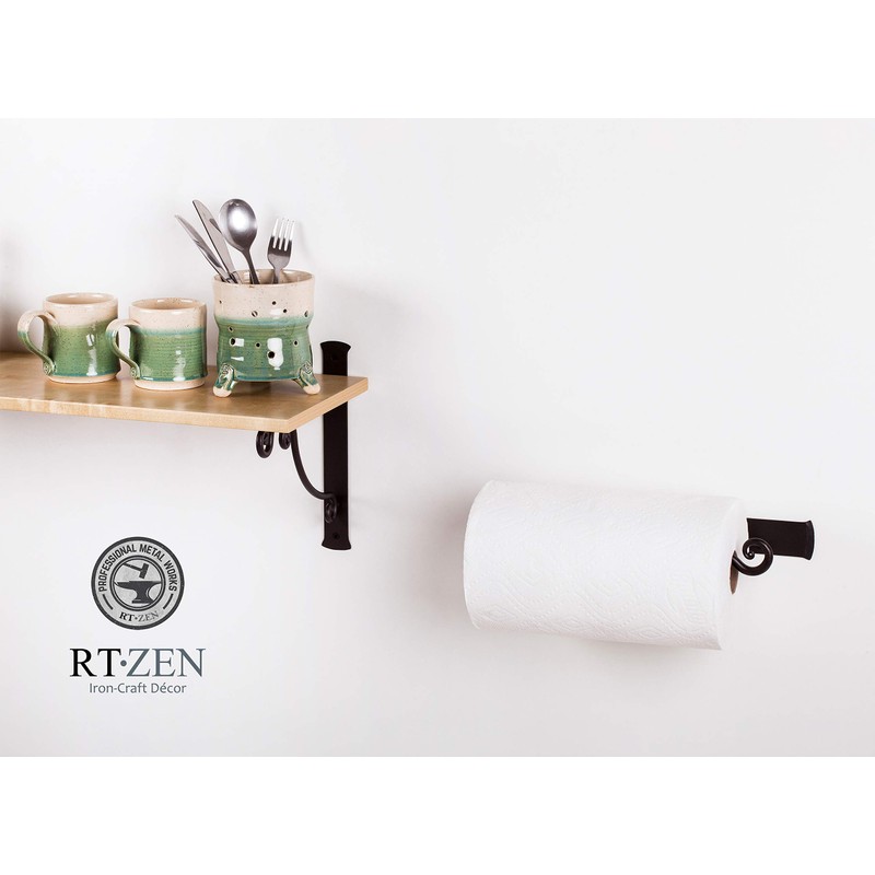 RTZEN Horizontal Black Paper Towel Holder - Handcrafted Rustic Metal